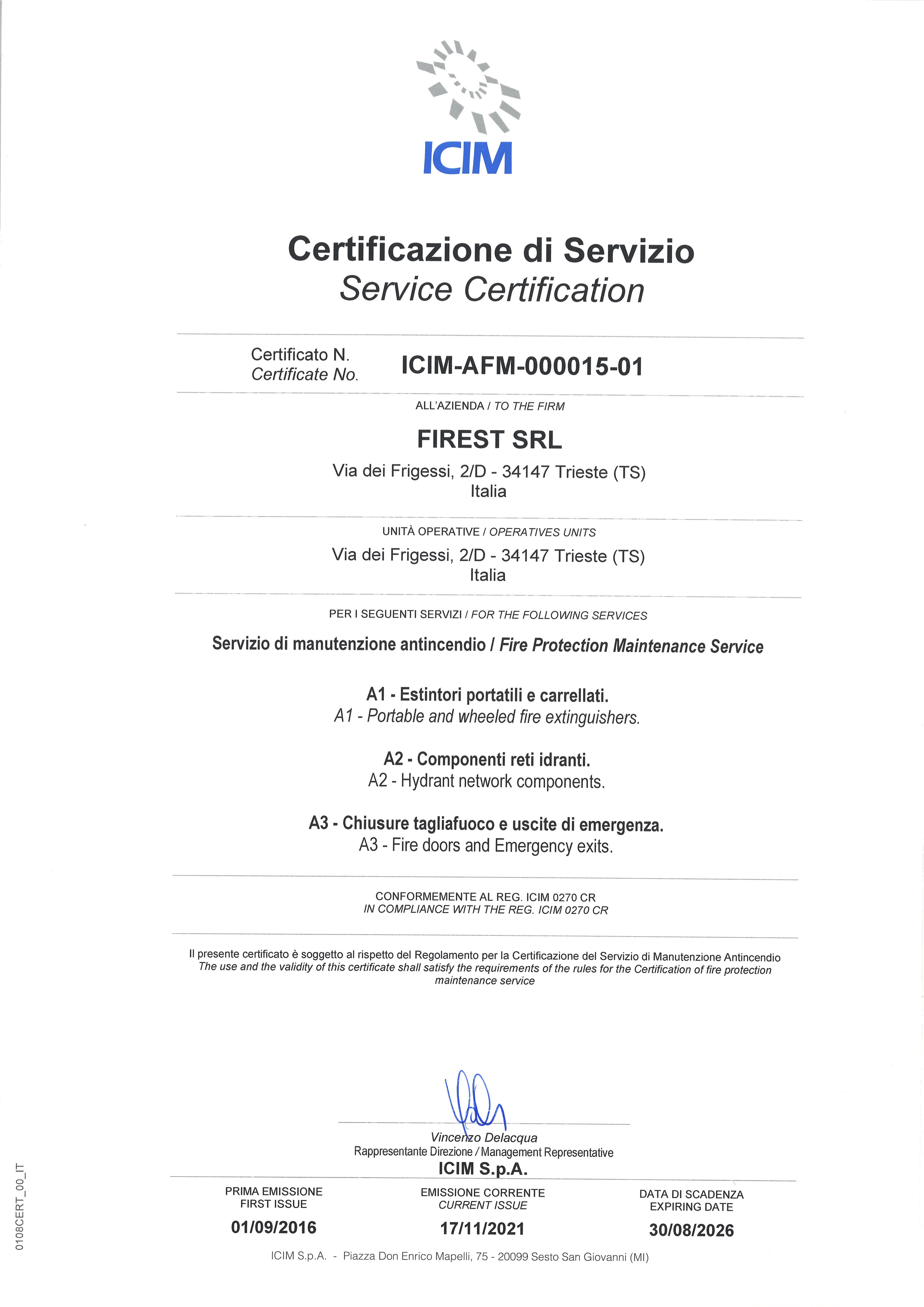 Certificato ICIM 2021-2026
